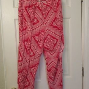 wrap around pants, print elastic waist, very chic